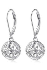    Elegant Silver Heart Filigree Dangle Drop Leverback Clasp Earrings for Women
