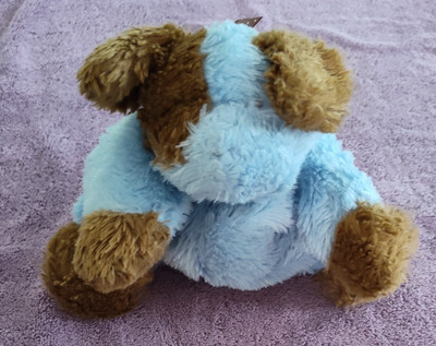 Carters Blue Plush Dog Floppy Brown Beans in paws Sewn Eyes Stuffed Laying Flat