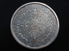 RF07140 VINTAGE 1970s  MAYAN CALENDER  SOUTHWESTERN DESIGN ART BELT BUCKLE