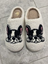Women's Slippers Size 42-43 Cozy Fleece House Shoes French Bulldog Dog Design
