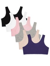 Fruit of the Loom Girls' Cotton Built Up Stretch Sports Bra, Blueberry/Black/...