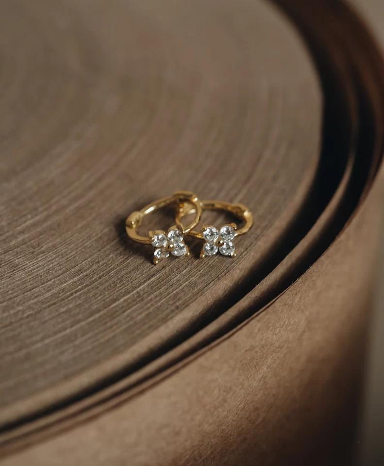 1.75 CT Round Lab Created Diamond Floral Hoops Engagement 14K Gold FN Earrings - Image 4 of 4