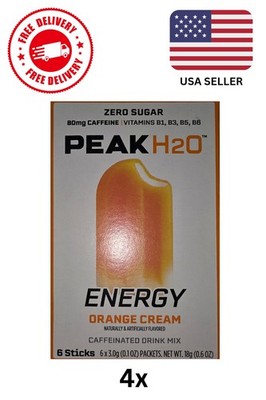 ( Lot Of 4 ) Peak H20 Orange Cream Hydration Sugar Free Drink Mix 24 Packs Total