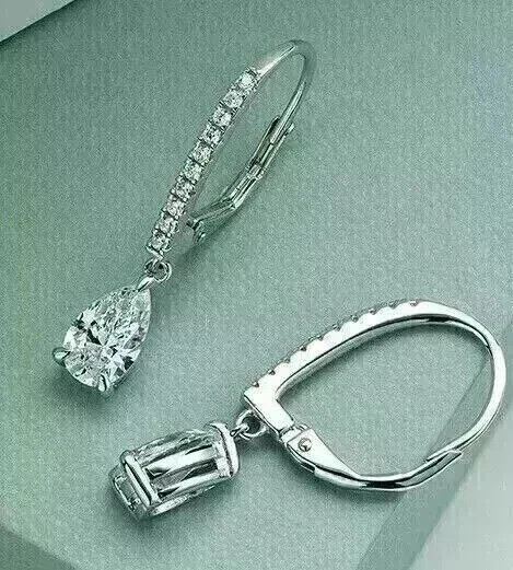 2.20Ct Pear Cut Lab Created Diamond Drop & Dangle Earrings 14K White Gold Plated