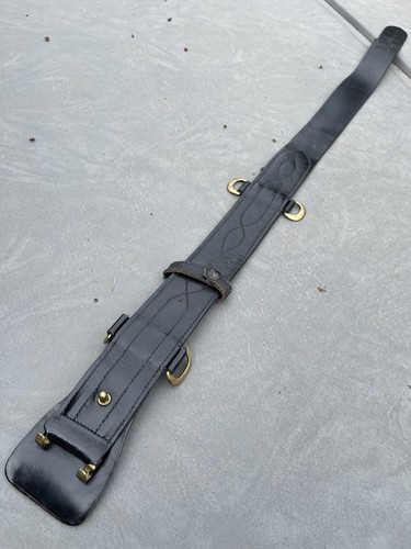 Vintage Heavy Duty Black Police Belt Leather Brass Service Hardware