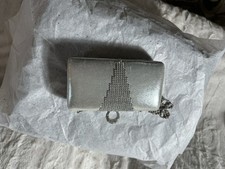 Silver Metallic Beaded Clutch Bag with Chain Evening Purse