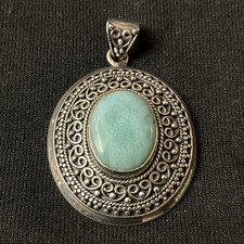 Sterling Silver 925 Oval Blue Bali pendant