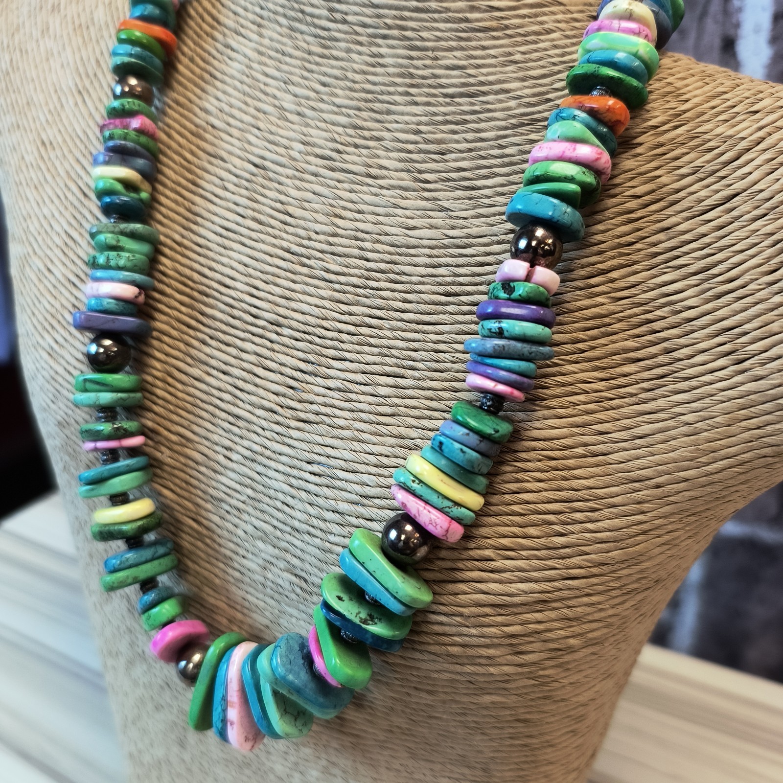 Multicolor Graduated Howlite Statement Necklace S… - image 2