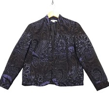 Coldwater Creek Paisley Jacquard Open Front Jacket Womens PS 6-8 Purple Black