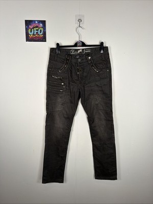 Eto Jeans Y2K Grunge Skater Jeans Mens W34 L32 Dark Grey Zip Design 00s Goth
