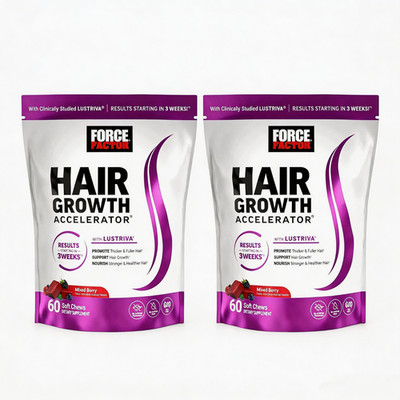 2 Packs Force Factor Hair Growth Accelerator Soft Chews, Hair Growth Vitamins