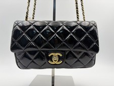 Chanel Classic Single Flap Mini Black Quilted Patent Leather Bag-Great Condition