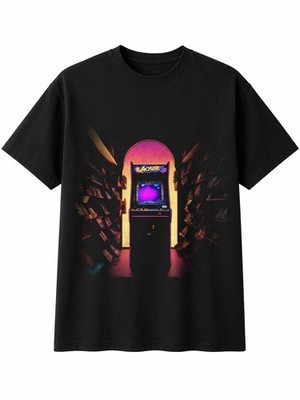 Fantasy Art Arcade Cabinet Arch Herren T-Shirt Retro Y2K Schwarz 100% Baumwolle