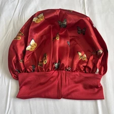 silk night sleep cap hair bonnet women Red/Butterflie, Lightweight , Comfortable