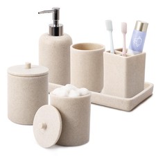 Resin Beige Bathroom Set, 6 Pcs Bath Decor and Accessories Sets