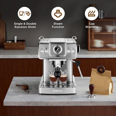 Neretva 20 Bar Stainless Model PE3660U 2-in One Espresso/Creamer. 
