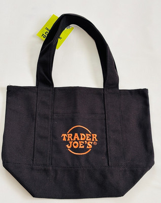 Trader Joes Halloween Mini Canvas Tote Bag Black & Orange Embroidered Logo