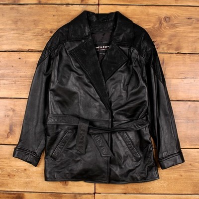Vintage Wilsons Lederjacke S Blazer mit Gürtel Schwarz Damen