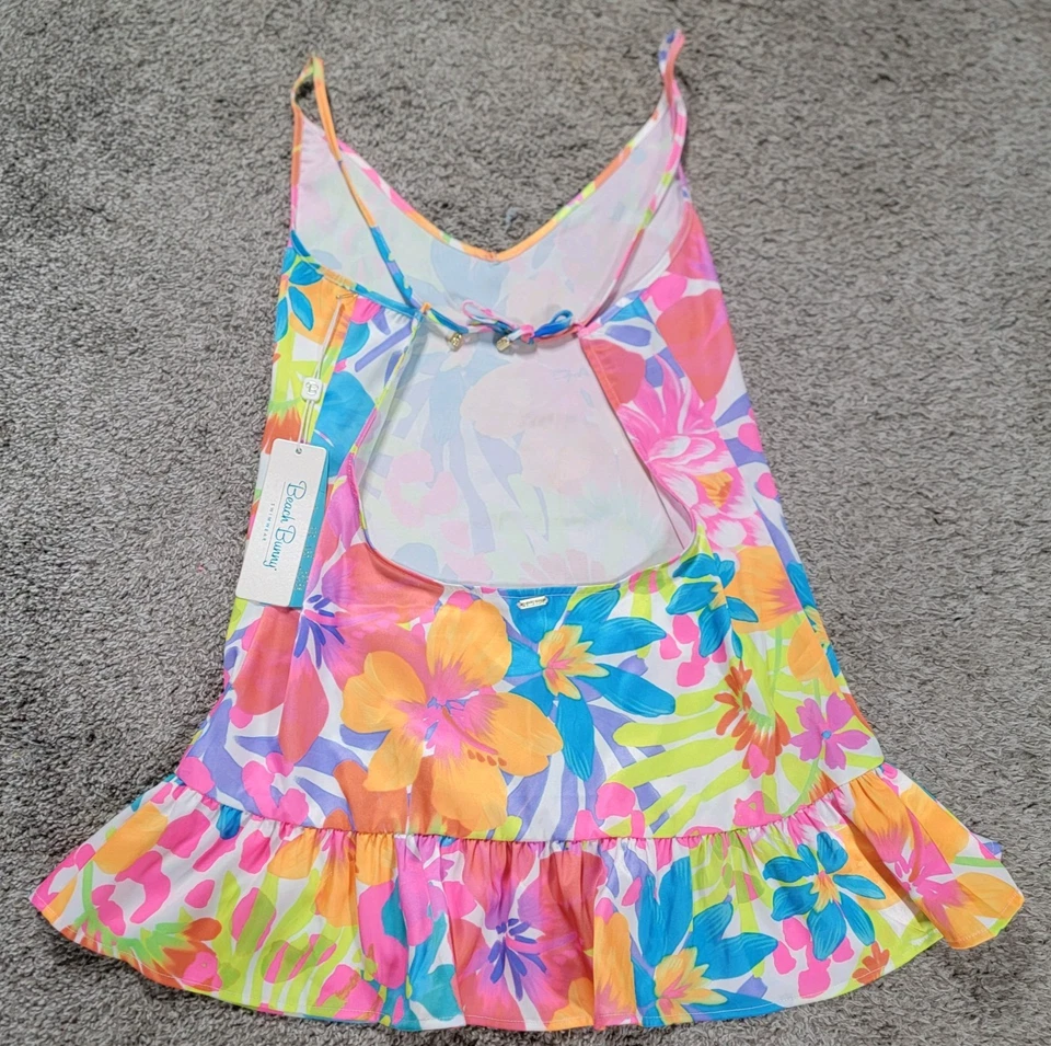Beach Bunnys Traje de Baño Aliya Mini Vestido Rosa Neón Floral Natación Encubrimiento Talla Grande L Foto 4 de 4