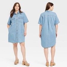 Universal Thread Women's Short Sleeve Shirtdress NWT FLAWS Light Wash Sz Medium