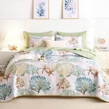 - Coastal Quilt Set, Nautical Ocean Beach Themed Tropical Summer Patterned, R...