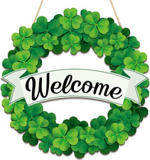St. Patrick's Day Shamrock Wreath - Wooden Green Clover Door Decor