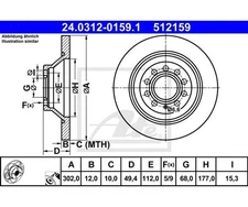 2 pieces brake disc PowerDisc ATE 24.0312-0159.1 for Audi A6