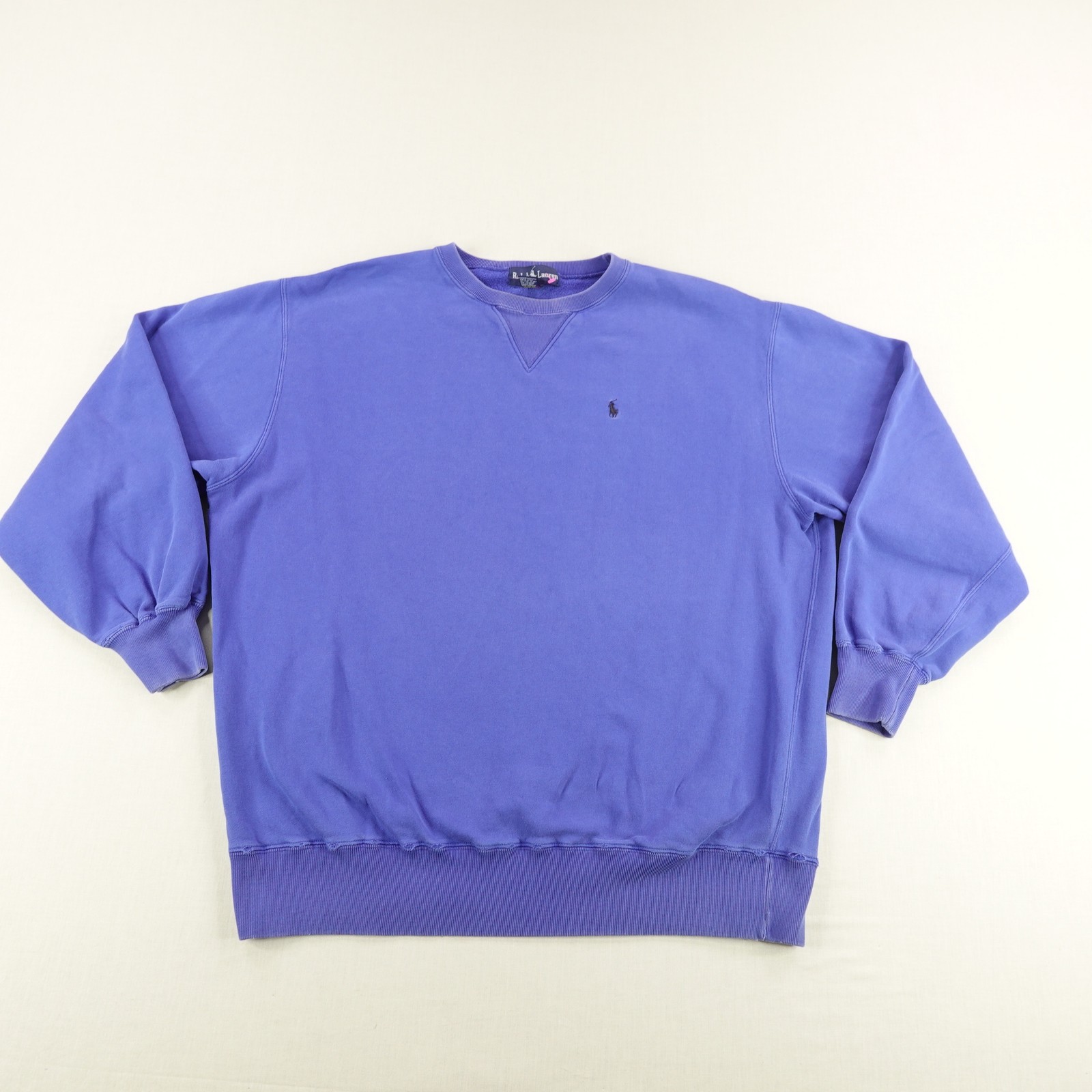 Felpa Ralph Lauren vintage uomo grande blu girocollo pullover pony anni 90