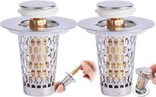 2Pcs Pop Up Bathroom Sink Drain Strainer Hair Catcher Stainless Stopper Plug