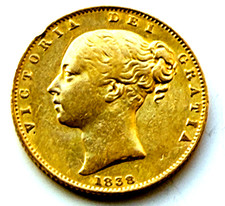 1838 Sovereign, Victoria young head, very rare year.