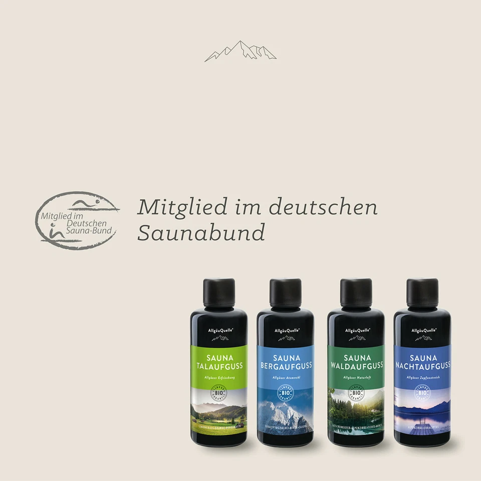 Allgäuquelle Bio Sauna Aufgussmittel Set 4x100ml Eukalyptus, Zirbe, Minze, Lemon - Bild 3 von 4
