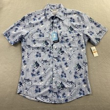 Izod Saltwater Shirt Mens Small Blue Button Front Floral Vented Fishing Beach