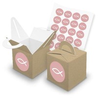 Itenga 24X WüRfelbox Mit Griff Braun Sticker Fisch Rosa Kommunion Konfirmation