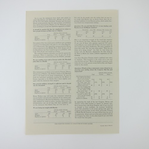 Vintage 1948 Presidential Election FORTUNE Survey Dewey Truman Post Convention - Picture 11 of 12
