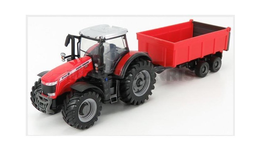 BURAGO BU31662 MASSEY FERGUSON - 8740S TRACTOR WITH TIPPING TRAILER - RED - 1/50