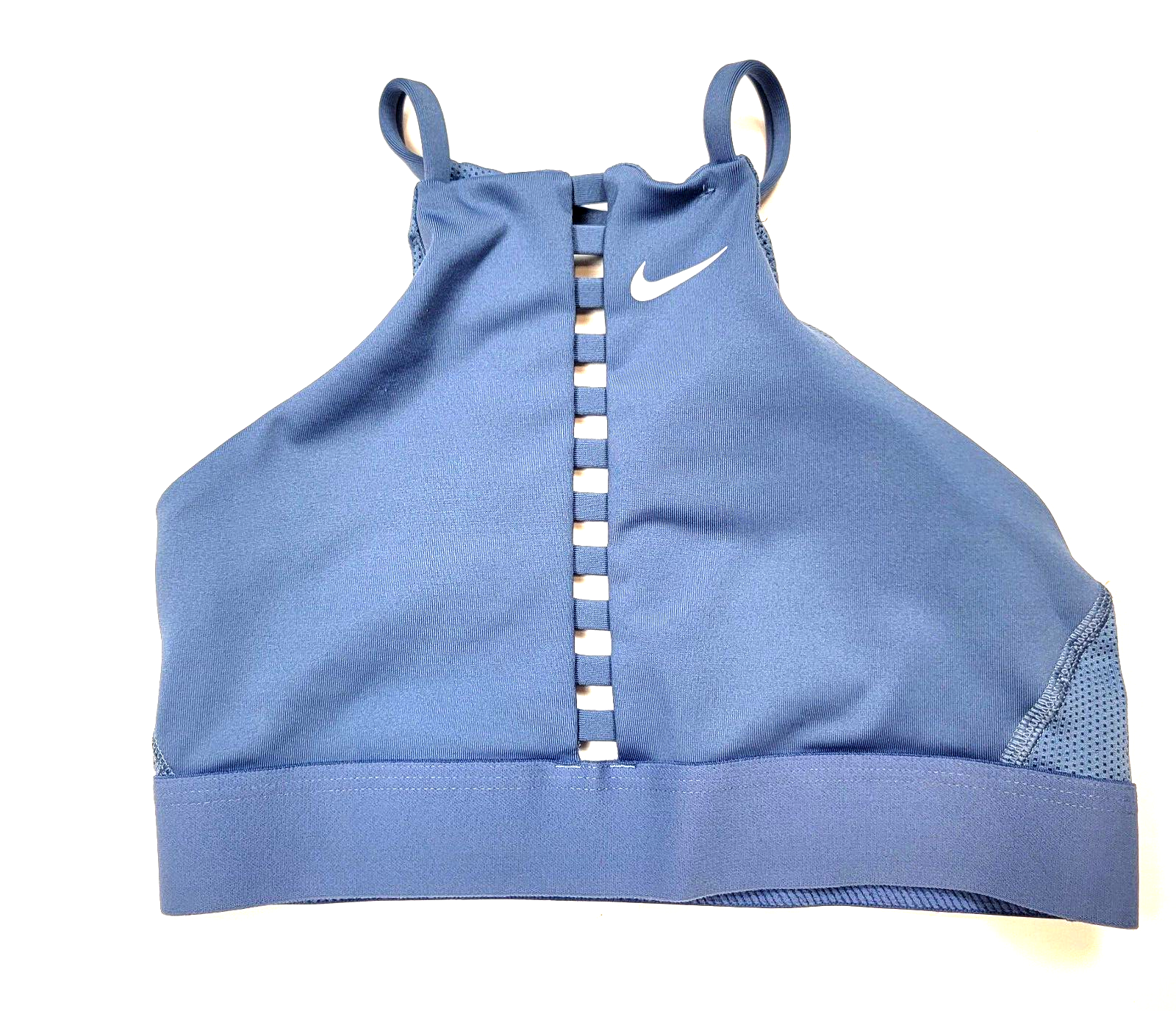 Nike Sports Bra Size XS Indigo Blue Lattice Cutout High Neck Workout Yoga Top-image
