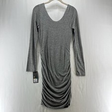 Mossimo Bodycon Dress Women's Sz S Gray Heathered Scoop Neck Ruched Long Sleeves
