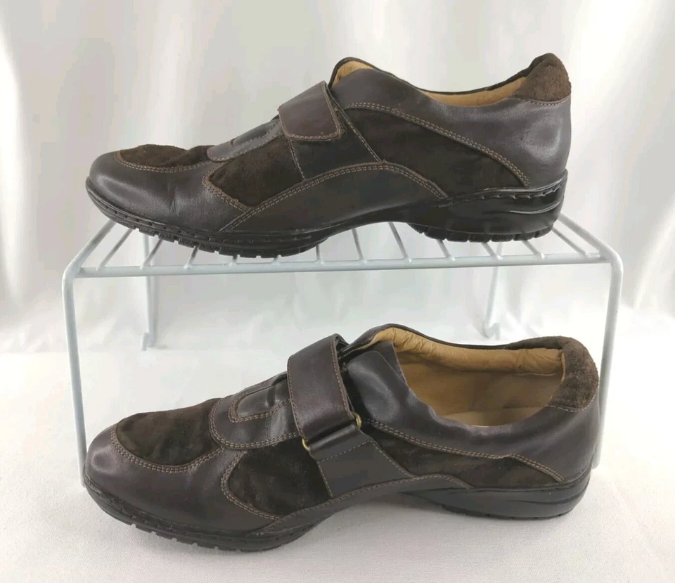 Zapatos BAJO Cuero Curvado Cojín Choc Marrón Gamuza Para Mujer Talla 9M Gancho y Lazo Foto 3 de 4