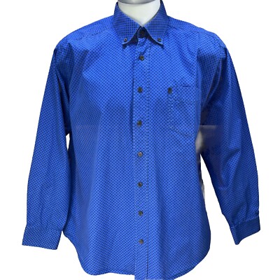 Panhandle Mens Size XL Tuf Cooper Performance Shirt Blue Print Western Button Up