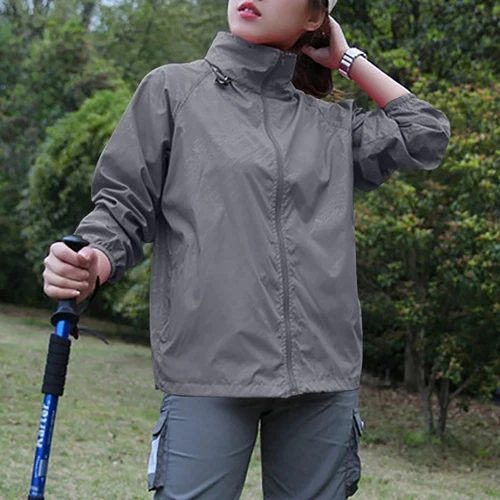 Chaqueta de lluvia ligera impermeable para mujer Abrigo de lluvia Cremallera completa Con capucha Cortavientos - Imagen 12 de 54
