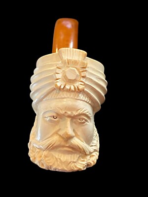 Meerschaum Tobacco Pipe Carved Sultan Turkish Bearded Full Bent Vintage