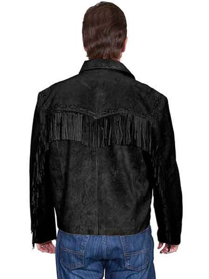 Chaqueta de cuero de gamuza estilo vaquero occidental hecha a mano para hombre con flecos Foto 2 de 3
