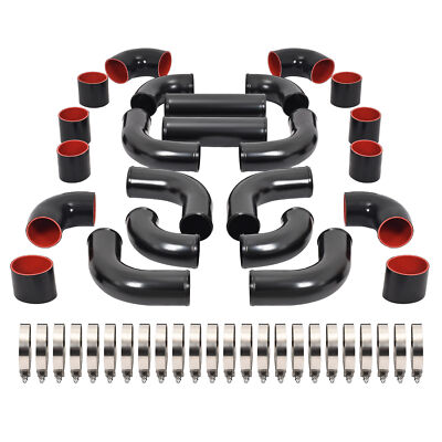 12Pcs 3'' Universal Black Aluminium Intercooler Piping+Silicone Coupler+Clamp Kit