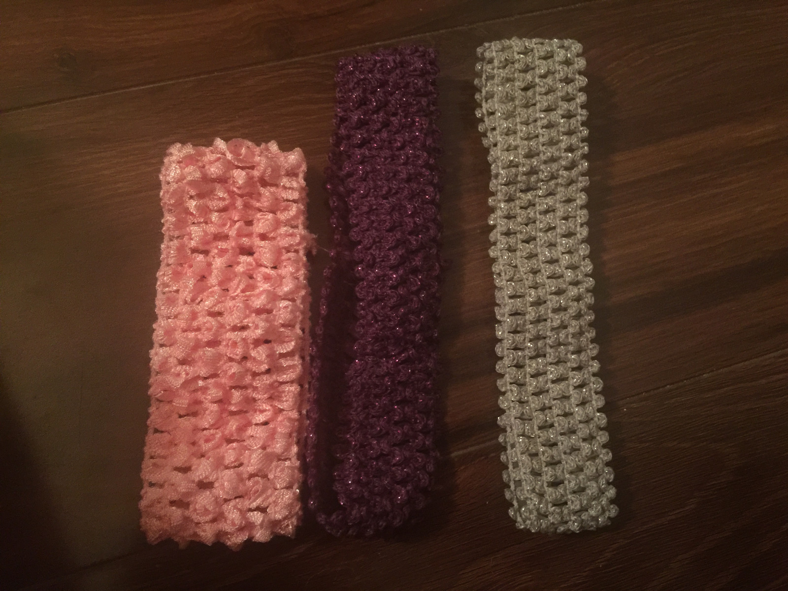 NEW 3 girls HEADBANDS hair accessories PINK SILVER PURPLE stretchy BABY