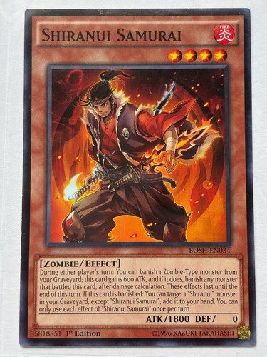 Carta Yu-Gi-Oh! Shiranui Samuraisaga - Común, 1ª Edición, Mega Pack 2016, Zombie/fuego, Efecto