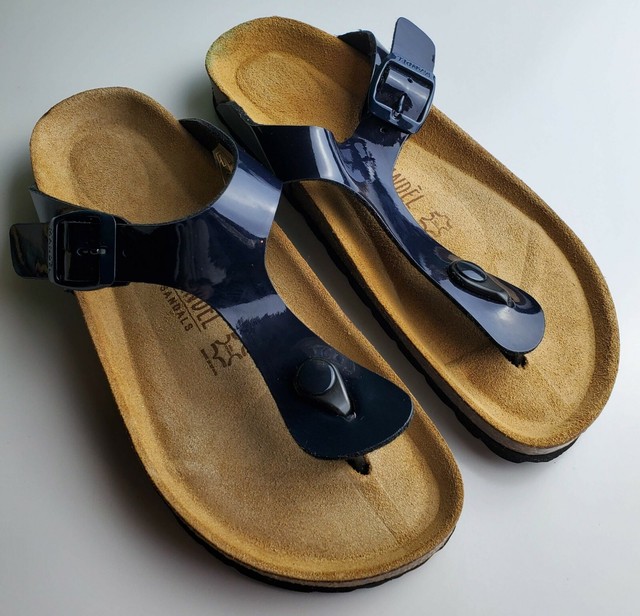 Mandel Black Patent Thong Slide Sandals Size 38 | eBay
