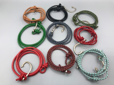 Men's Teo B. Sterling Silver and Leather Fish Hook Wrap Bracelet NEW