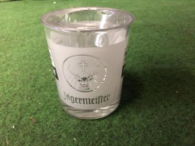 Jägermeister Teelichtglas / Windlicht / weiß satiniert 