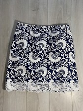 Talbots Cotton Stretch Blue White Floral Eyelet Lave Hen Pencil Skirt Sz 8