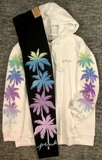 Victoria's Secret Pink Bling Ombre Tropical Palm Campus Hoodie + Leggings Set L